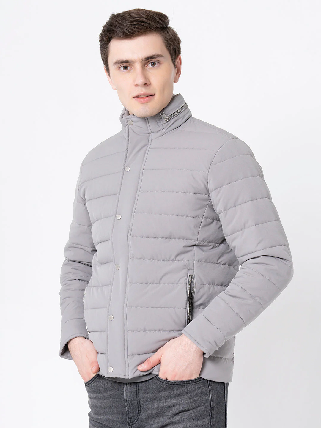 Men's Slate Grey  Solid Jacket - Image 2