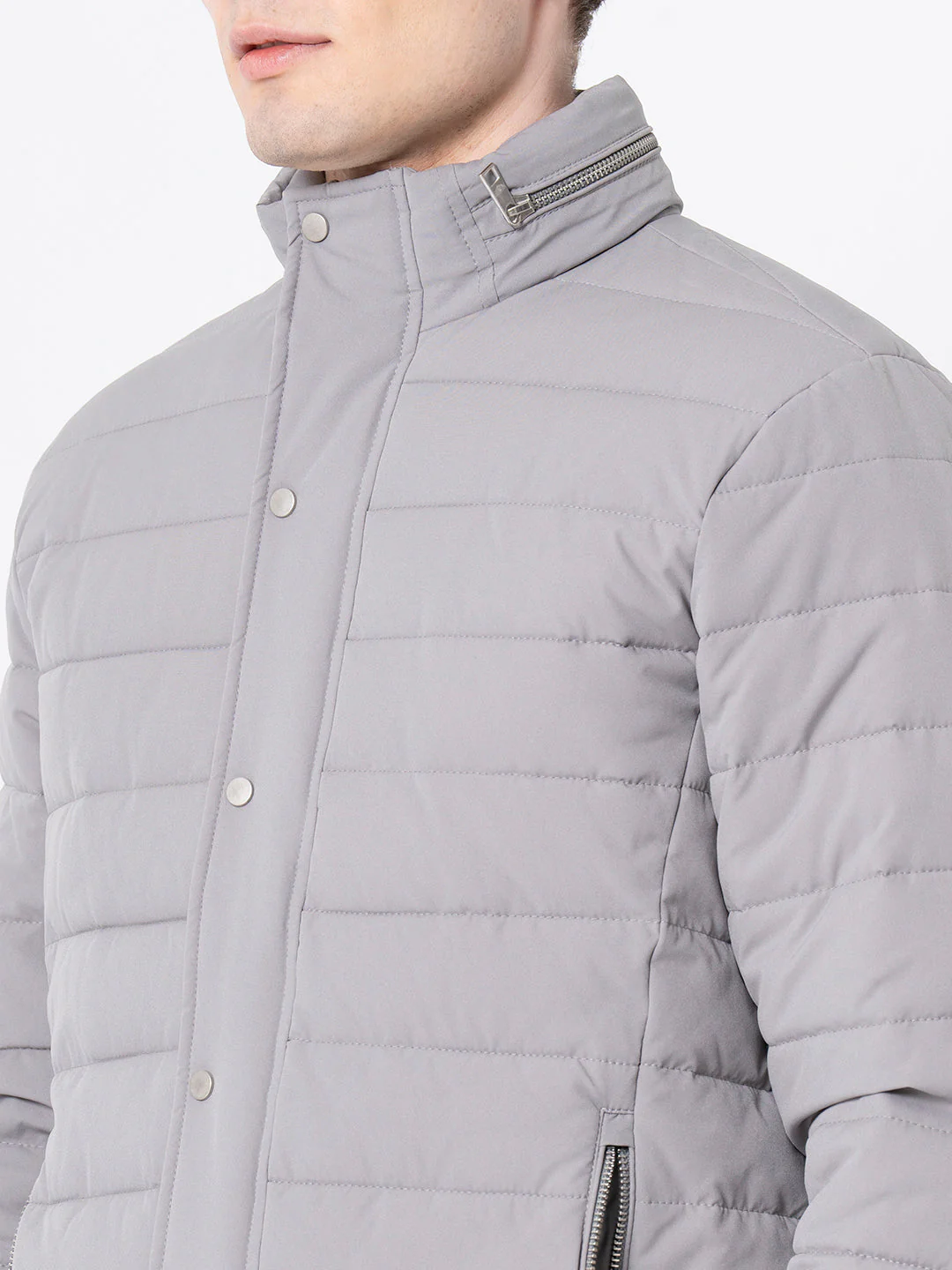 Men's Slate Grey  Solid Jacket - Image 4