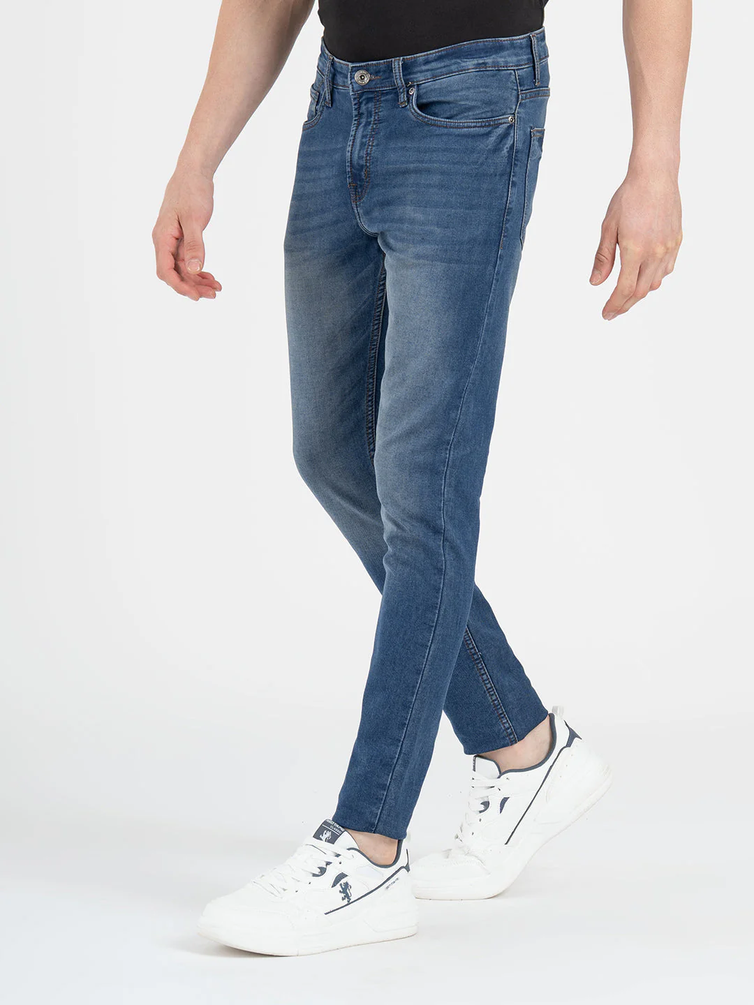 Men's Solid Knitted Cotton Poly Strecthed Jeans - Image 3