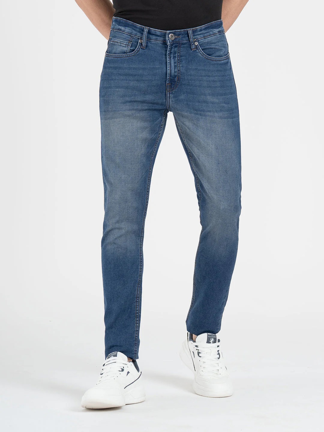 Men's Solid Knitted Cotton Poly Strecthed Jeans - Image 6