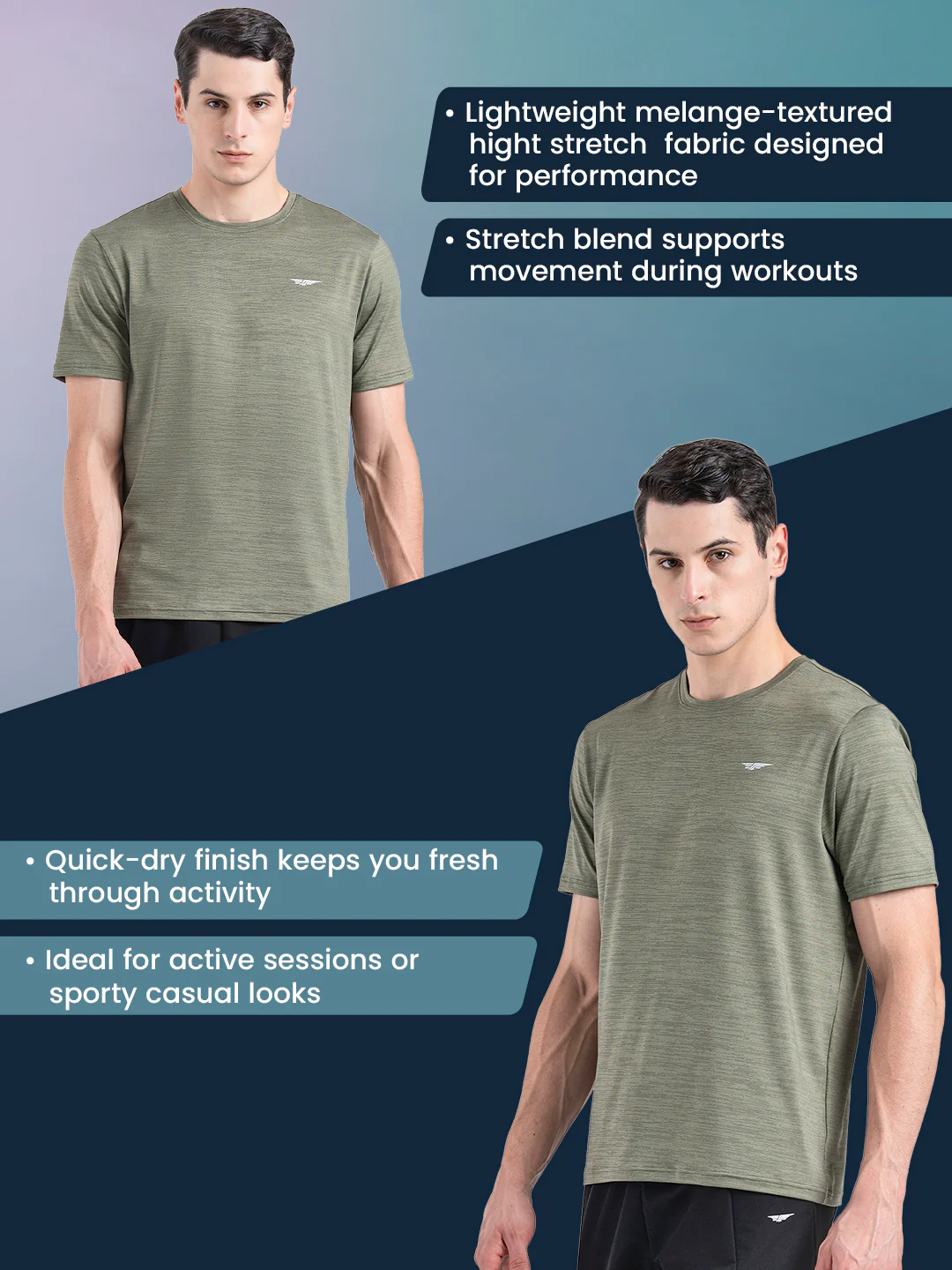 Men's Solid Round Neck Activewear T-Shirt - Image 2