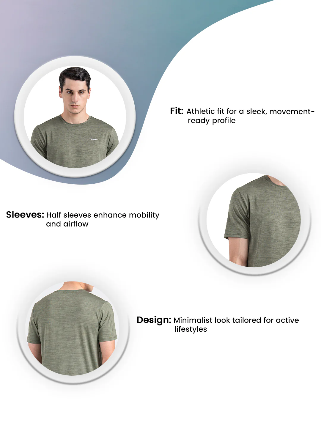 Men's Solid Round Neck Activewear T-Shirt - Image 3