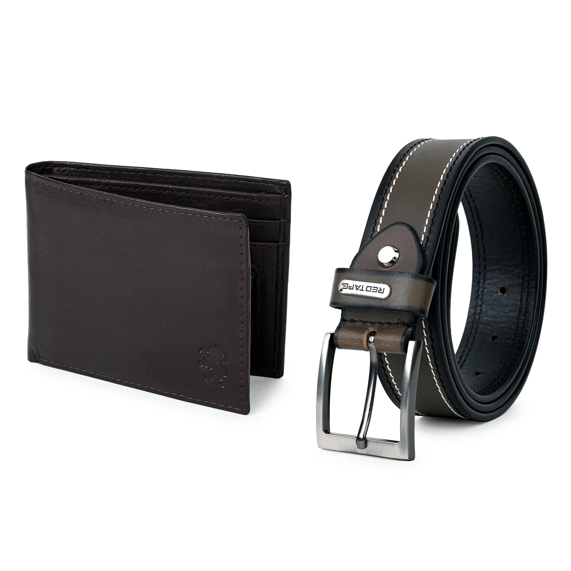 Men's Taupe Brown Genuine Leather Wallet & Belt Combo Gift Set - Image 2