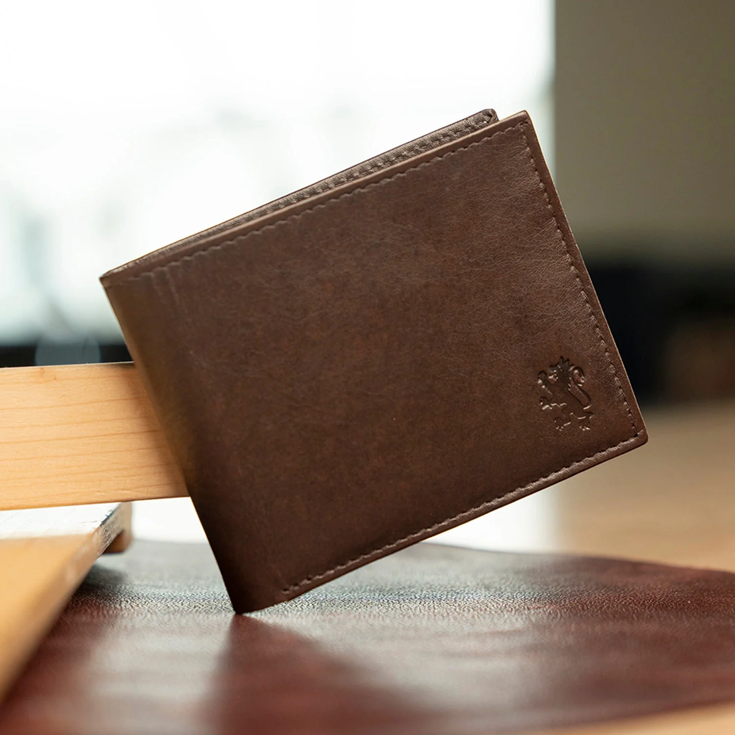 Men's Taupe Brown Genuine Leather Wallet & Belt Combo Gift Set - Image 5
