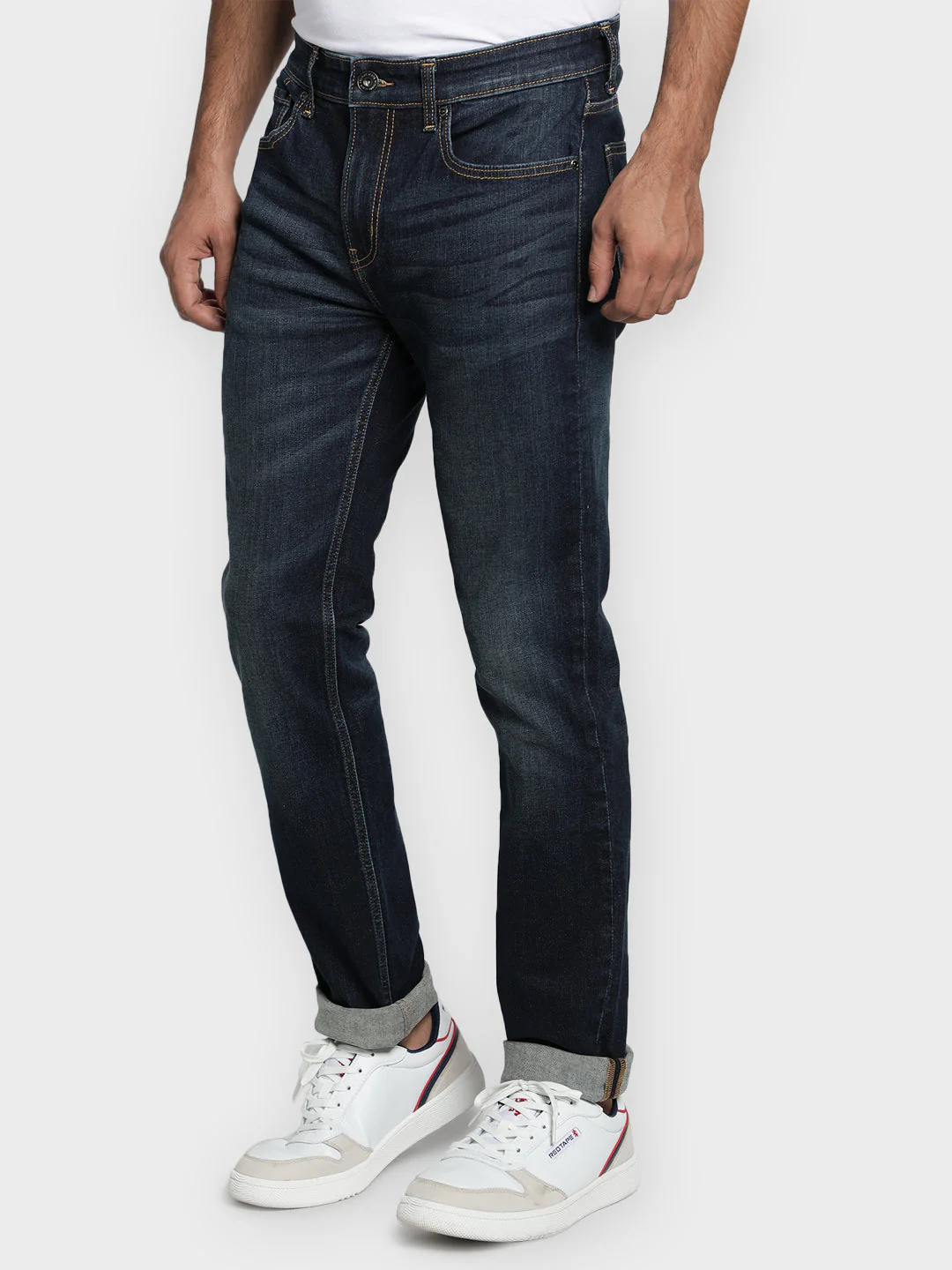 Men's Tinted Dark Blue Cotton Elastane Skinny Fit Jeans - Image 2