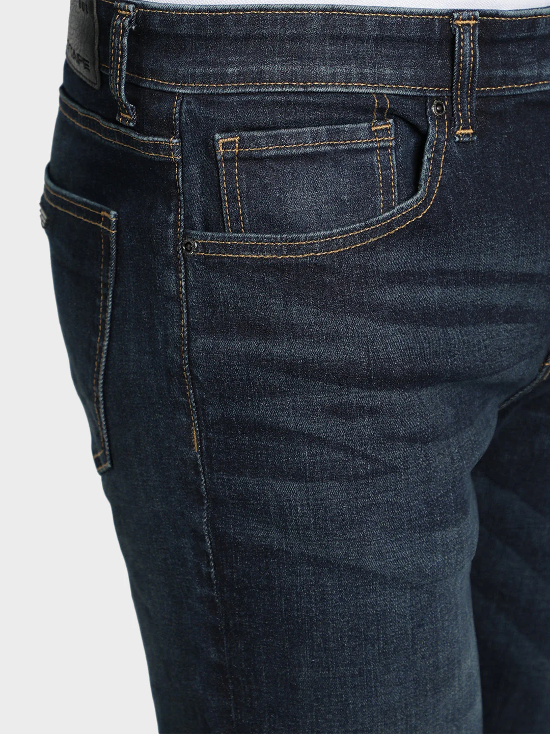 Men's Tinted Dark Blue Cotton Elastane Skinny Fit Jeans - Image 5