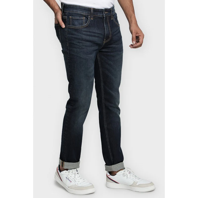 Mens Tinted Dark Blue Denim Jeans - Image 3