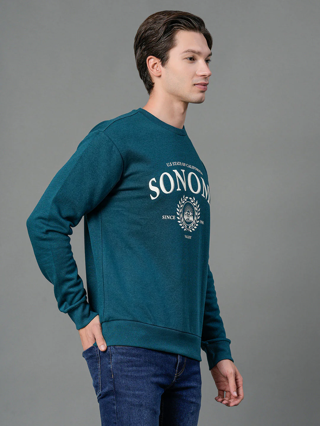Men's Turquoise Graphic Print Sweatshirt - Image 2