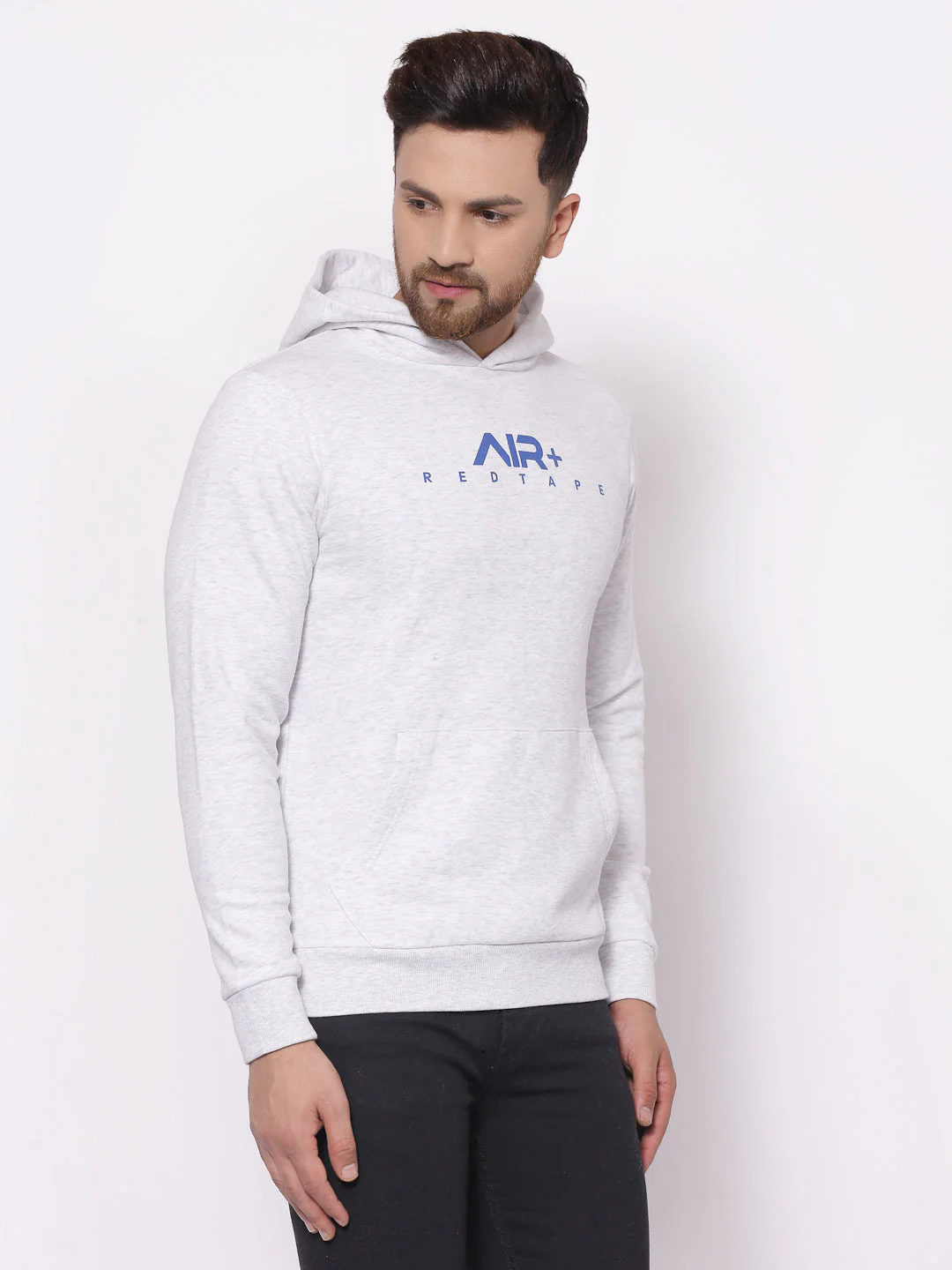 Men's Typographic Light Grey Melange Hoodies - Image 2