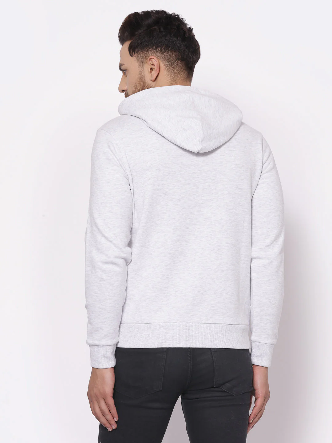 Men's Typographic Light Grey Melange Hoodies - Image 3
