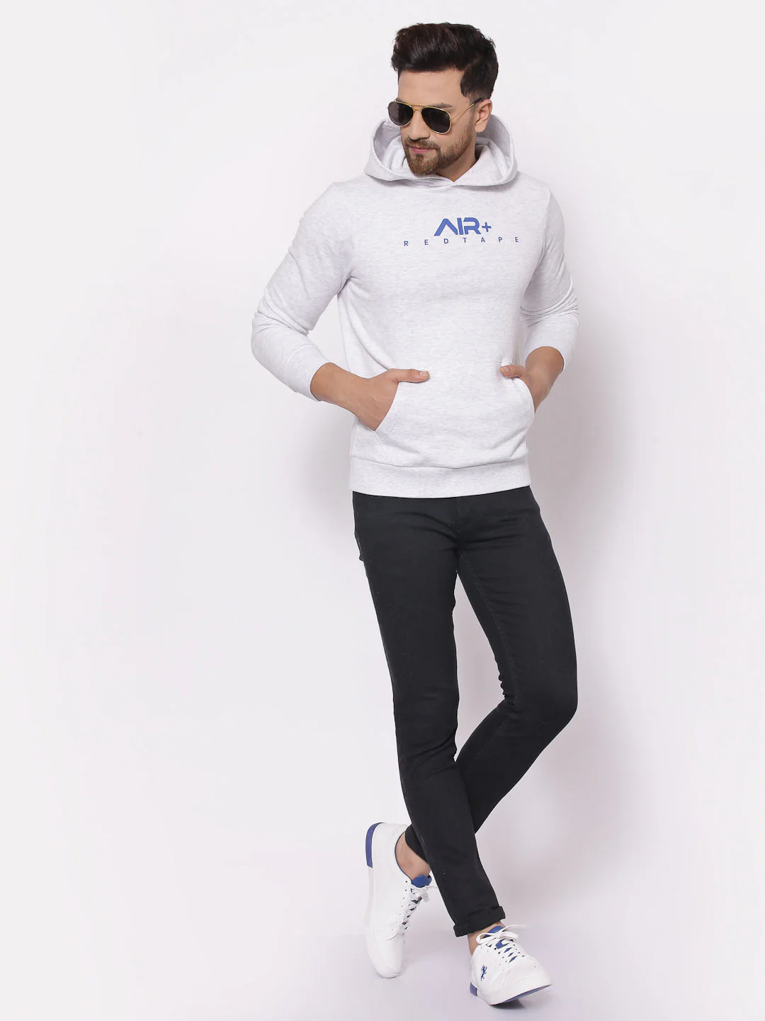 Men's Typographic Light Grey Melange Hoodies - Image 4