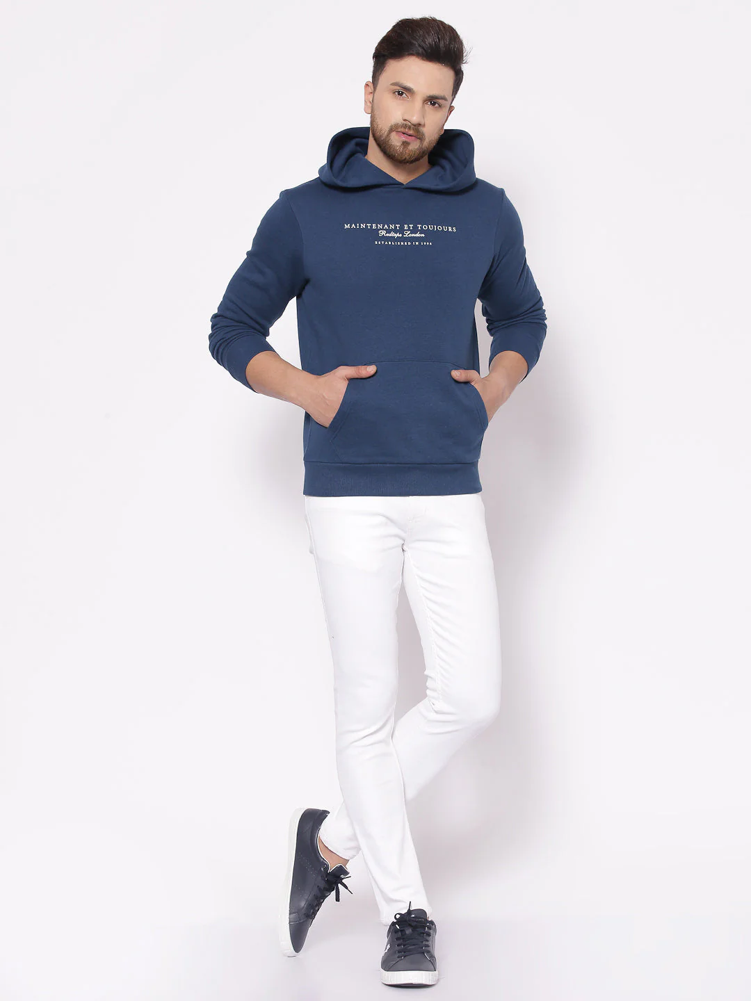 Men's Typographic Teal Hoodies - Image 4