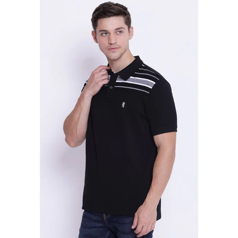 Men's White Black CollaRed T-Shirt - Image 2