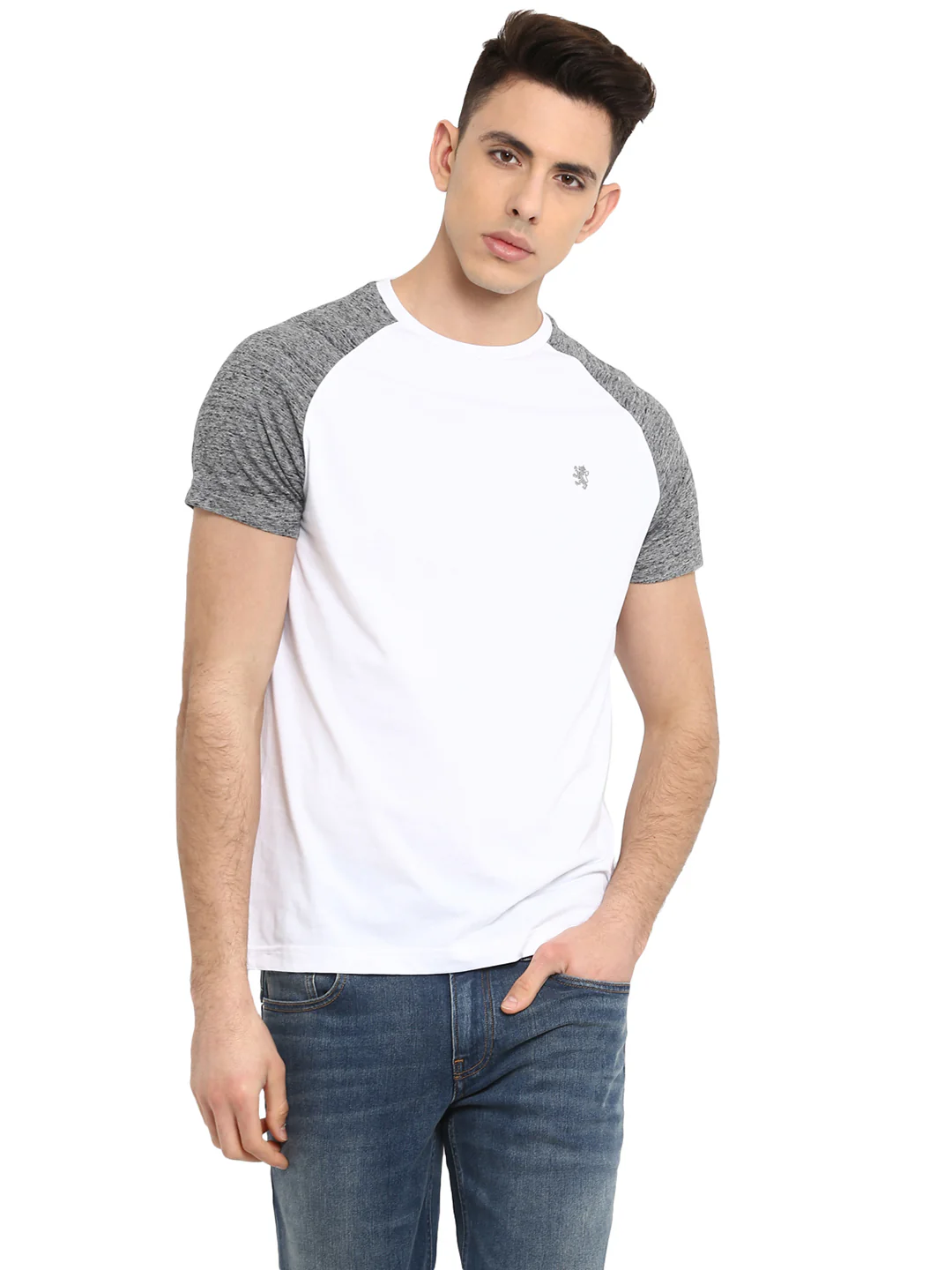 Men White/Charcoal Melange T-Shirt - Image 2