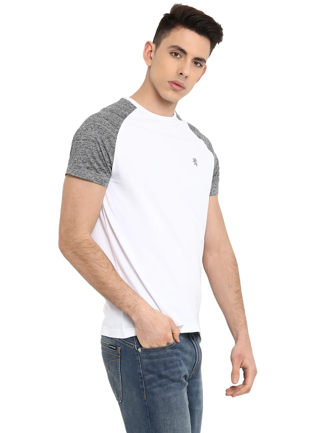 Men White/Charcoal Melange T-Shirt - Image 4
