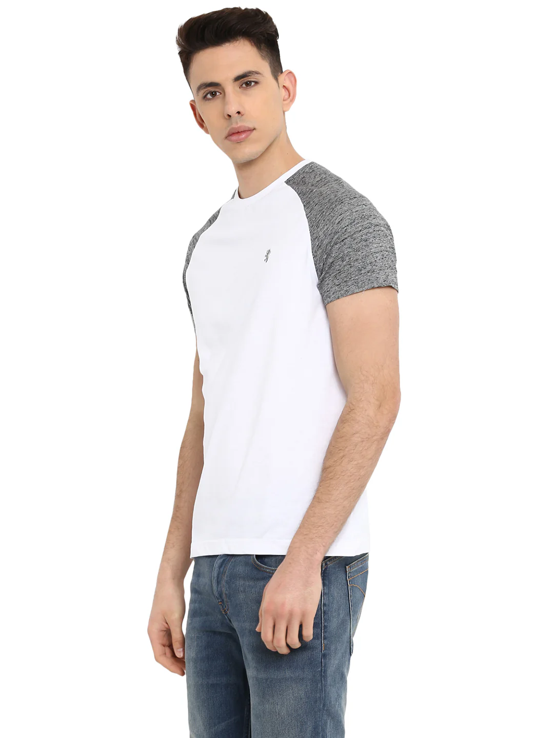 Men White/Charcoal Melange T-Shirt - Image 5