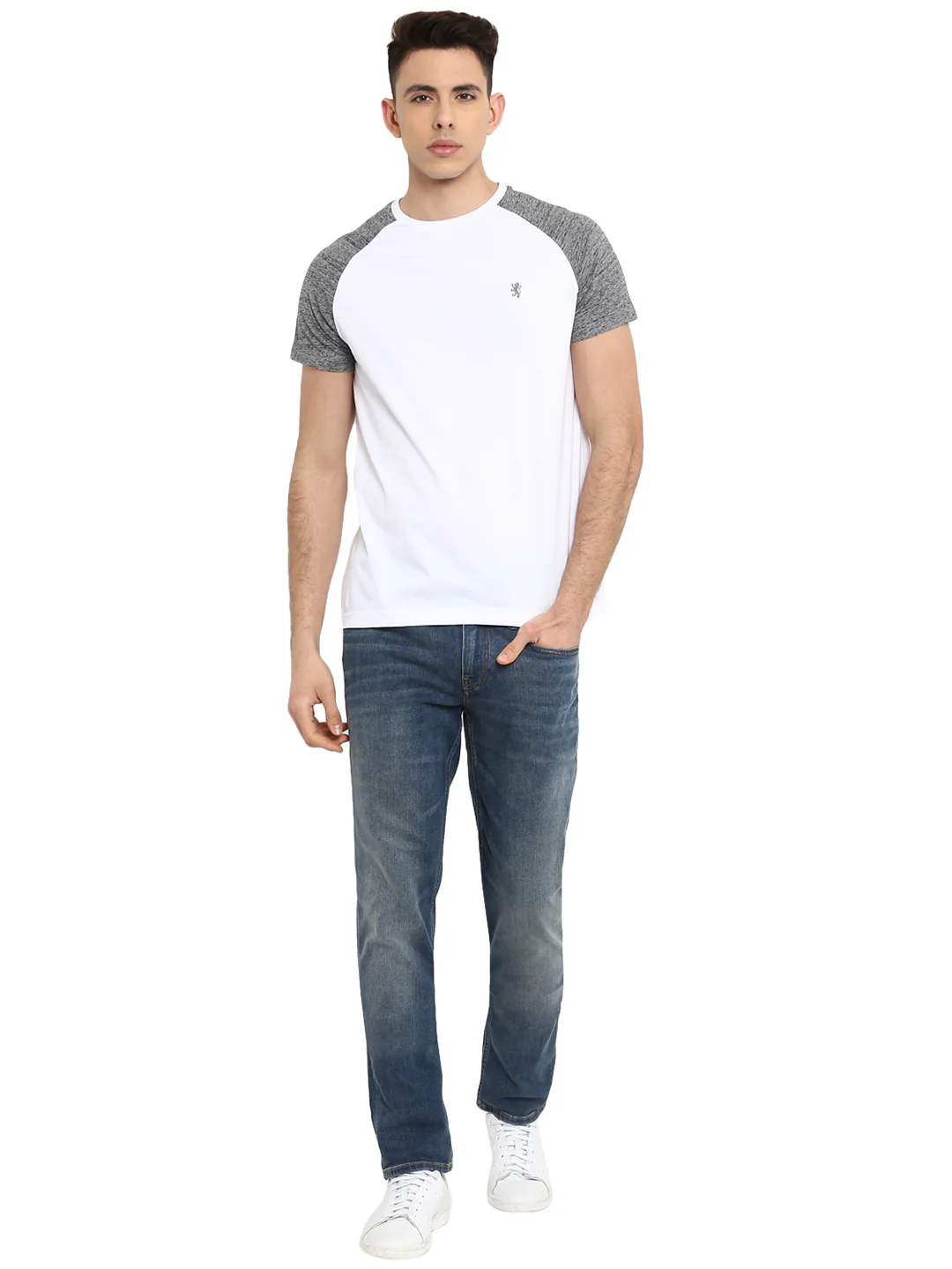 Men White/Charcoal Melange T-Shirt - Image 7
