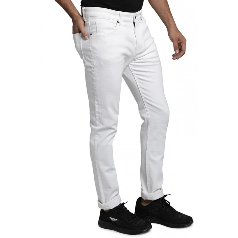 Men's White Cotton Elastane Skinny Fit Jeans - Image 3