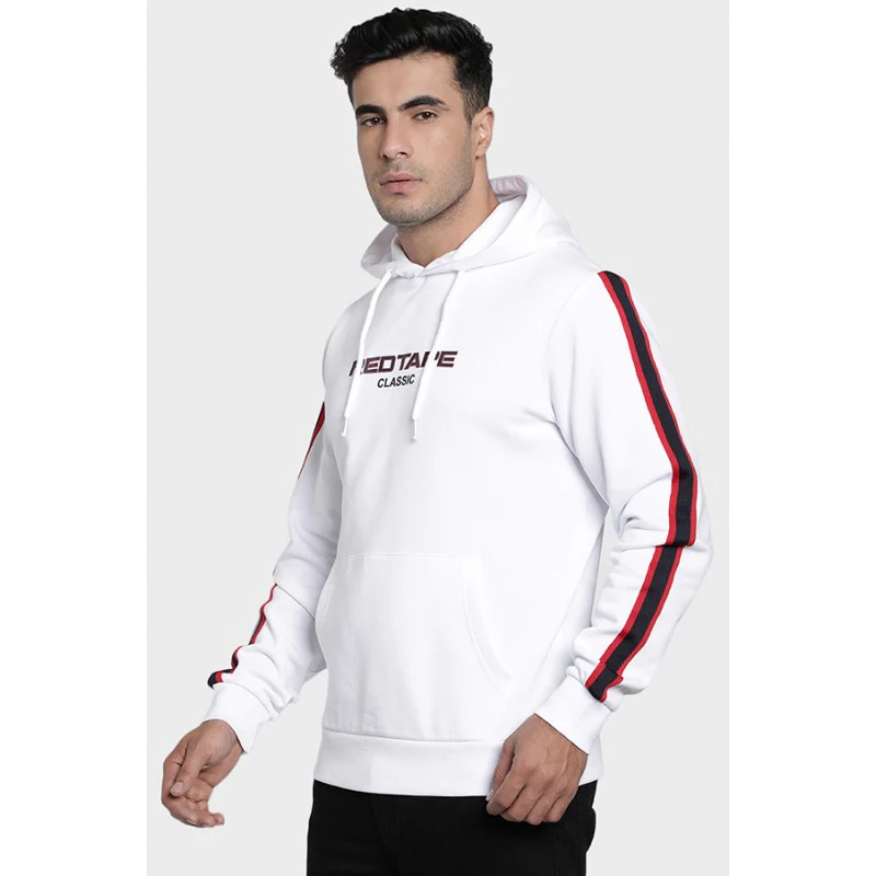 Men's White Cotton Fleece Hoodie - Image 3
