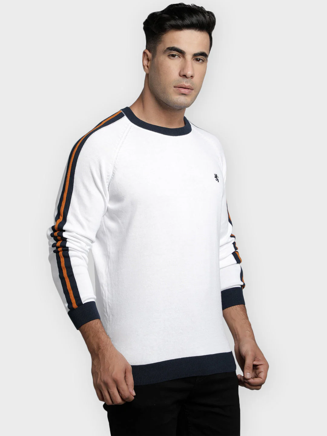 Men's White Solid Pure Cotton Sweater - Image 2