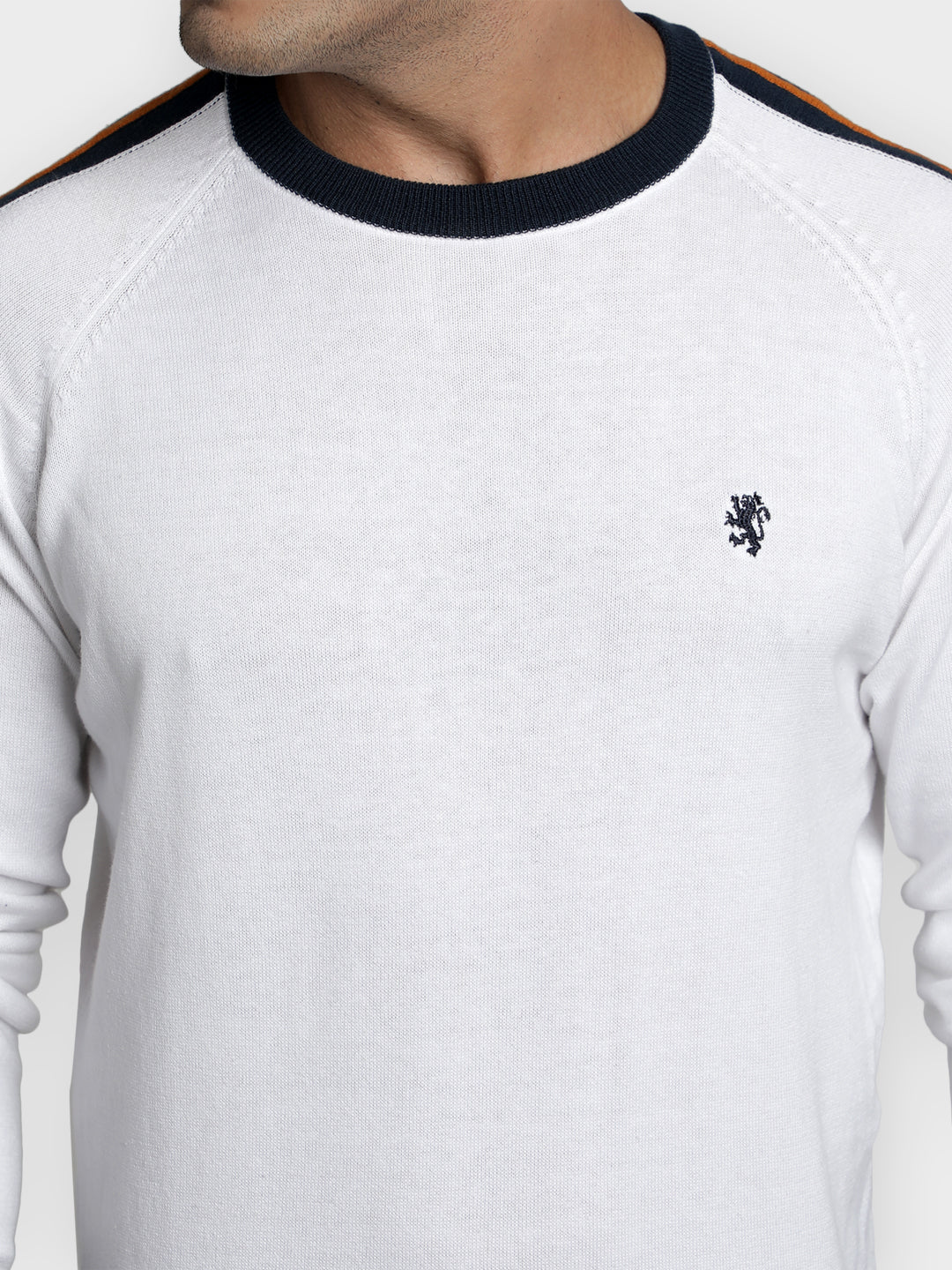 Men's White Solid Pure Cotton Sweater - Image 4