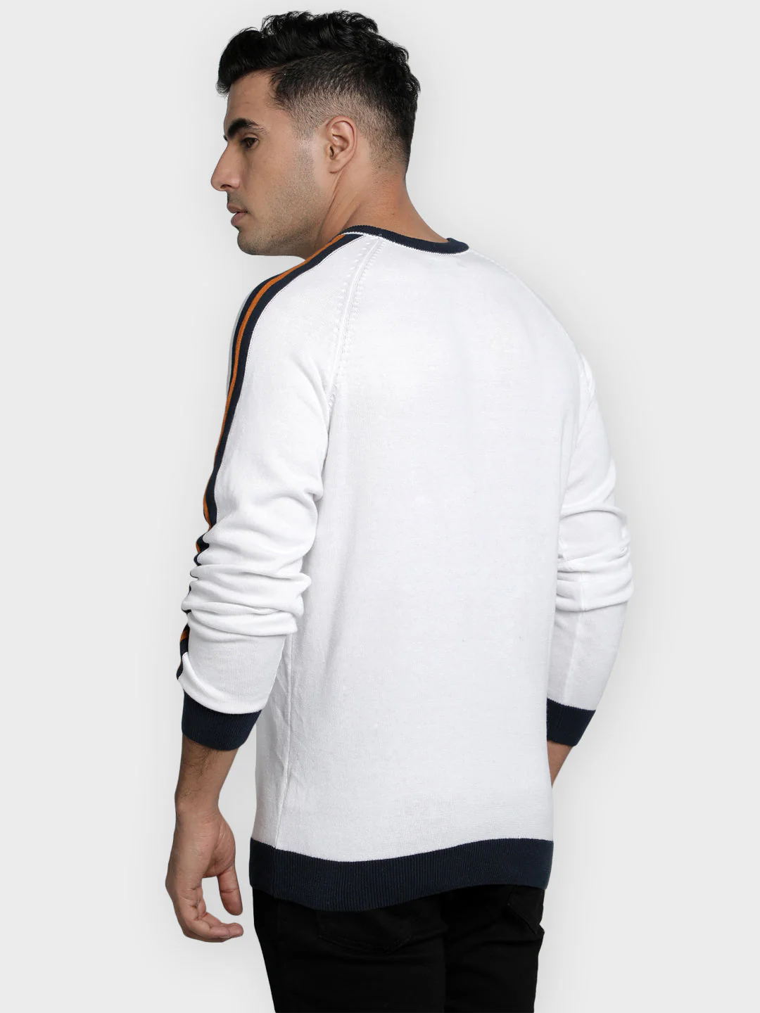 Men's White Solid Pure Cotton Sweater - Image 5