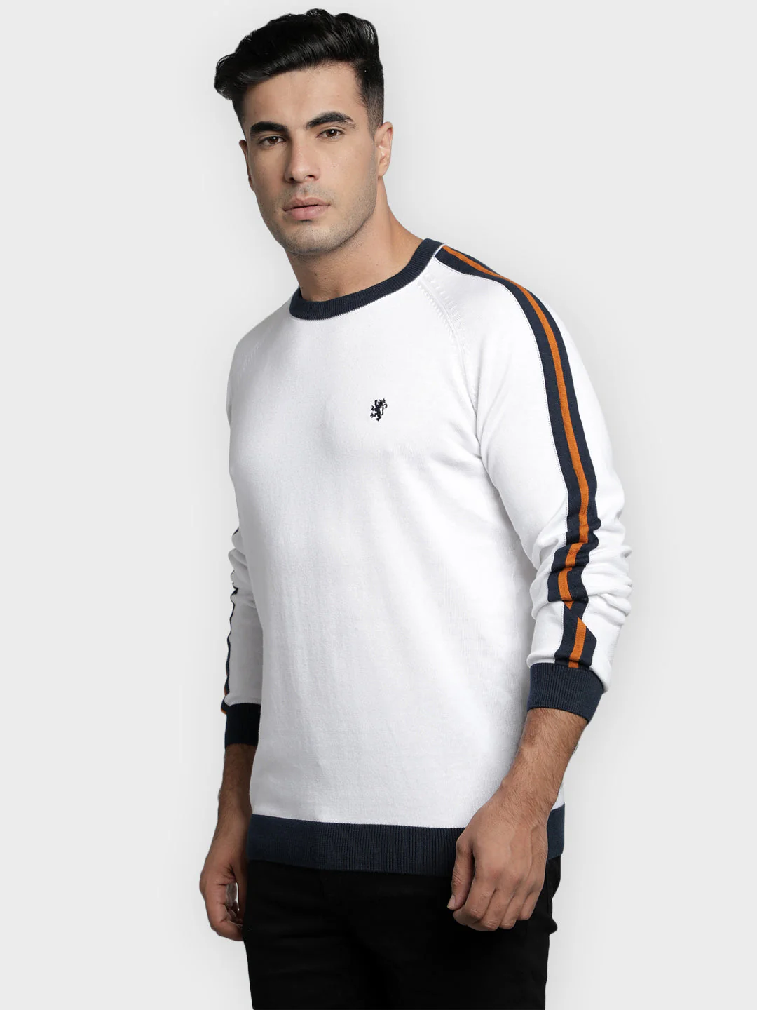 Men's White Solid Pure Cotton Sweater - Image 6