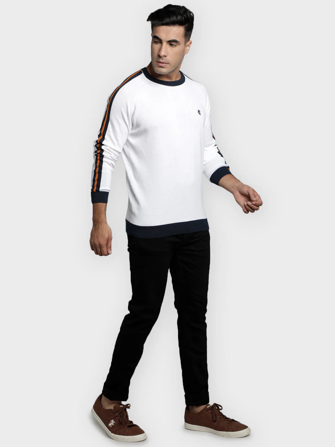 Men's White Solid Pure Cotton Sweater - Image 7