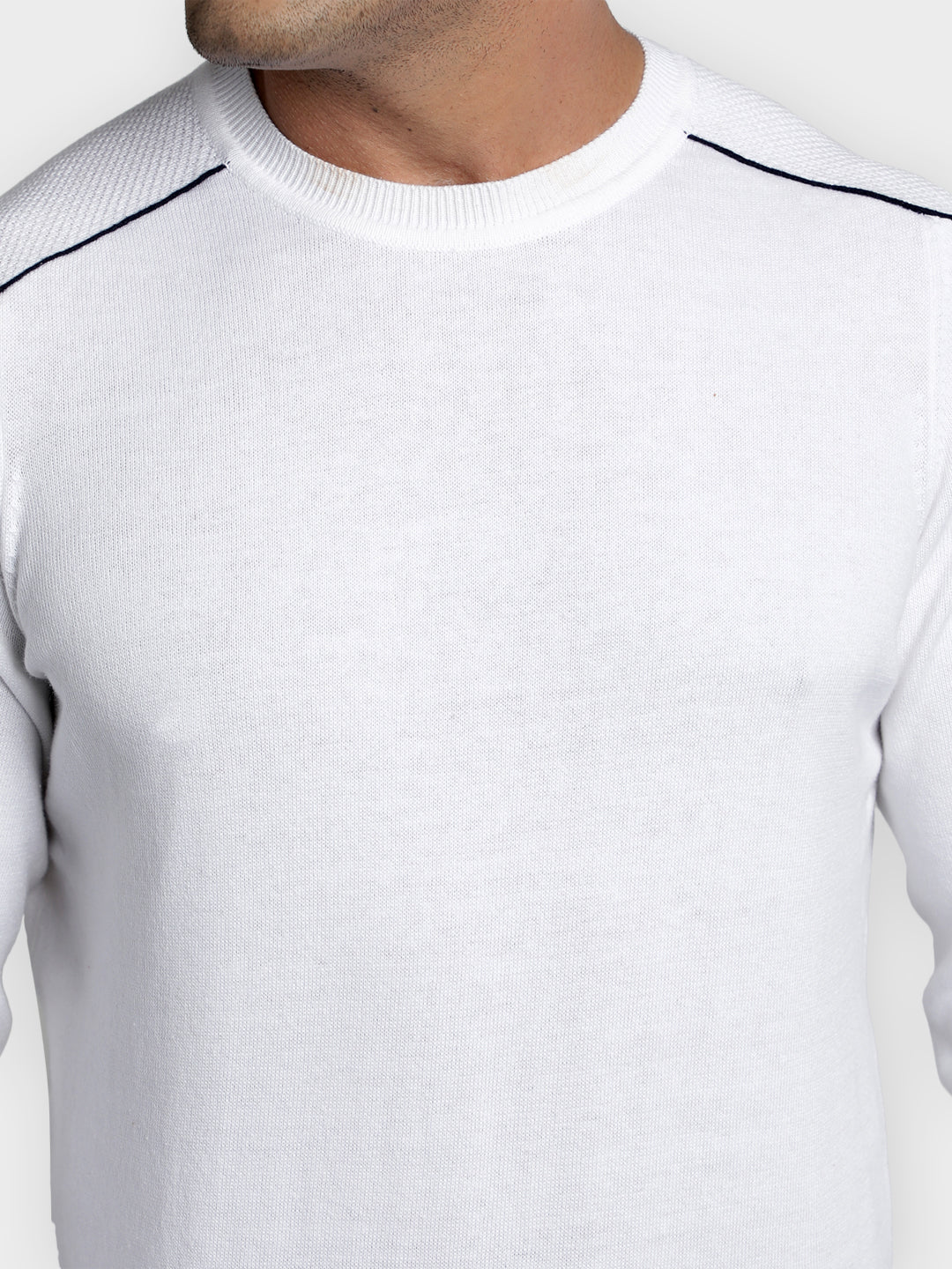 Men's White Solid Pure Cotton Sweater - Image 4