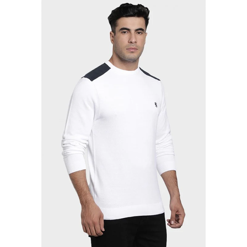 Men's White Cotton Sweater - Image 2