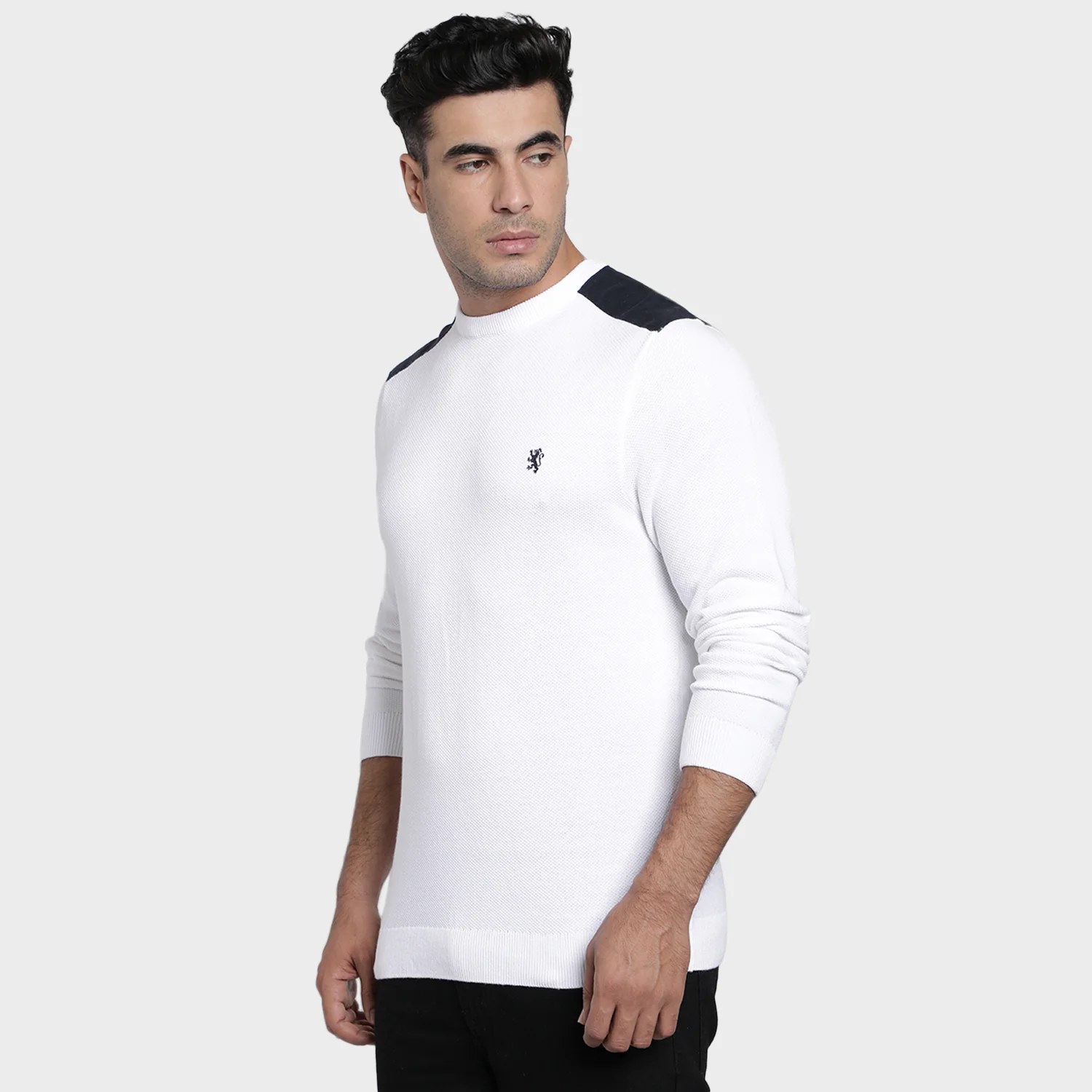 Men's White Cotton Sweater - Image 3