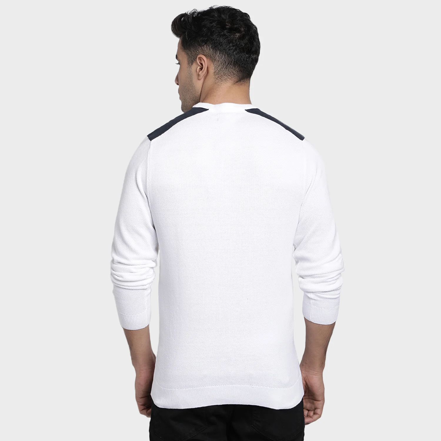 Men's White Cotton Sweater - Image 4