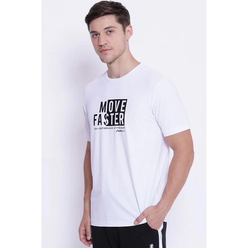 Men's White Round Neck Active Wear T-Shirt - Image 2