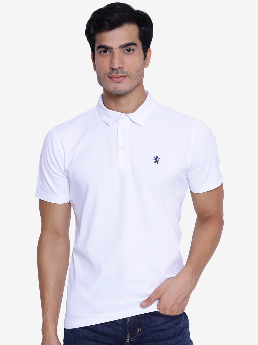Men's White CollaRed T-Shirt - Image 2
