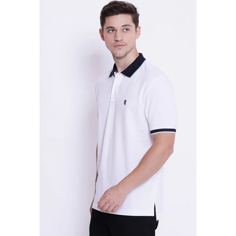 Men's White CollaRed T-Shirt - Image 2