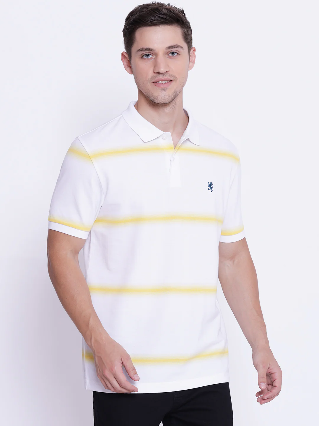 Men's Yellow White CollaRed T-Shirt - Image 2