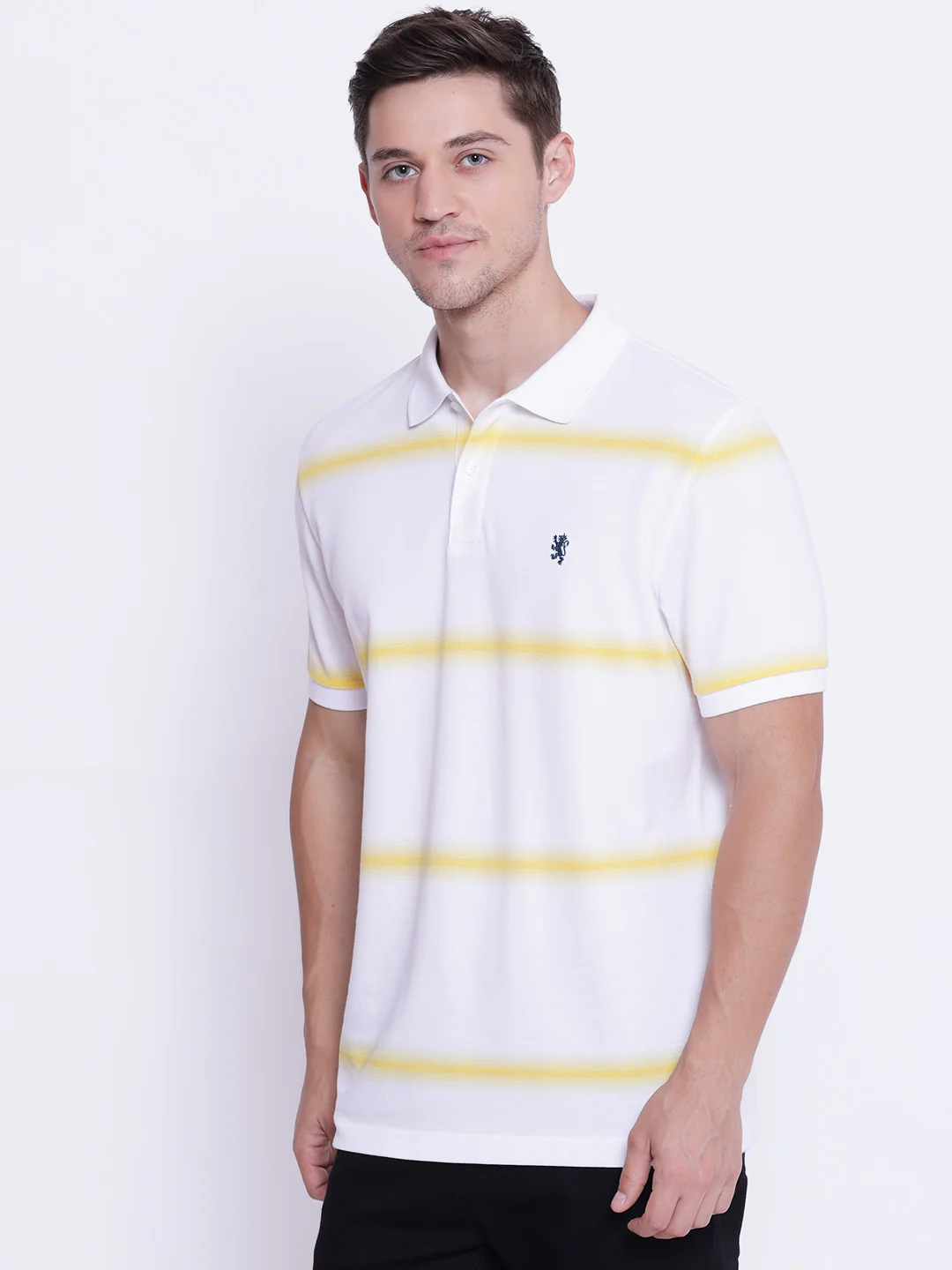 Men's Yellow White CollaRed T-Shirt - Image 3