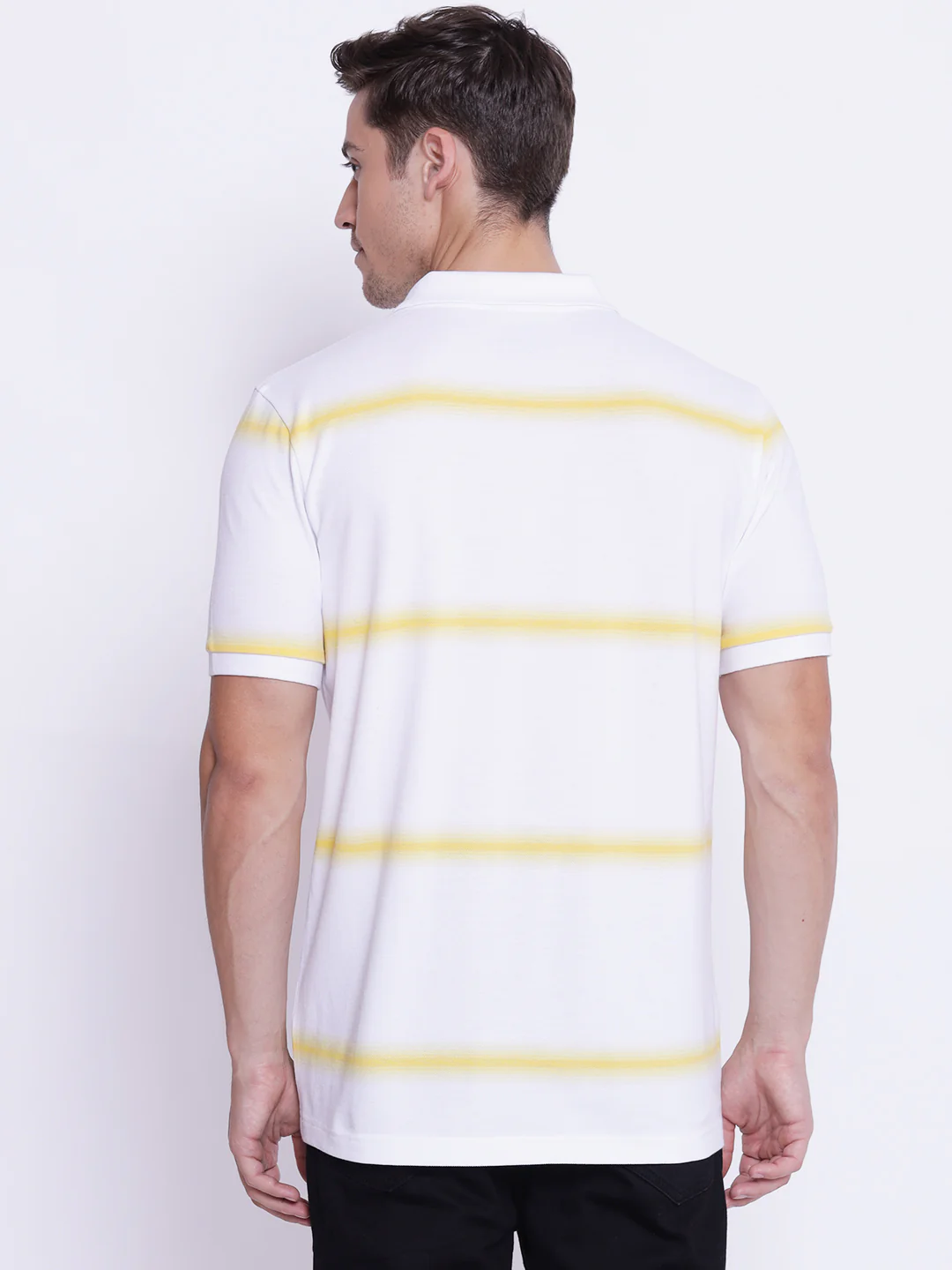 Men's Yellow White CollaRed T-Shirt - Image 4