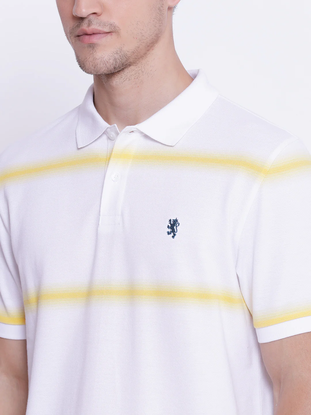 Men's Yellow White CollaRed T-Shirt - Image 5