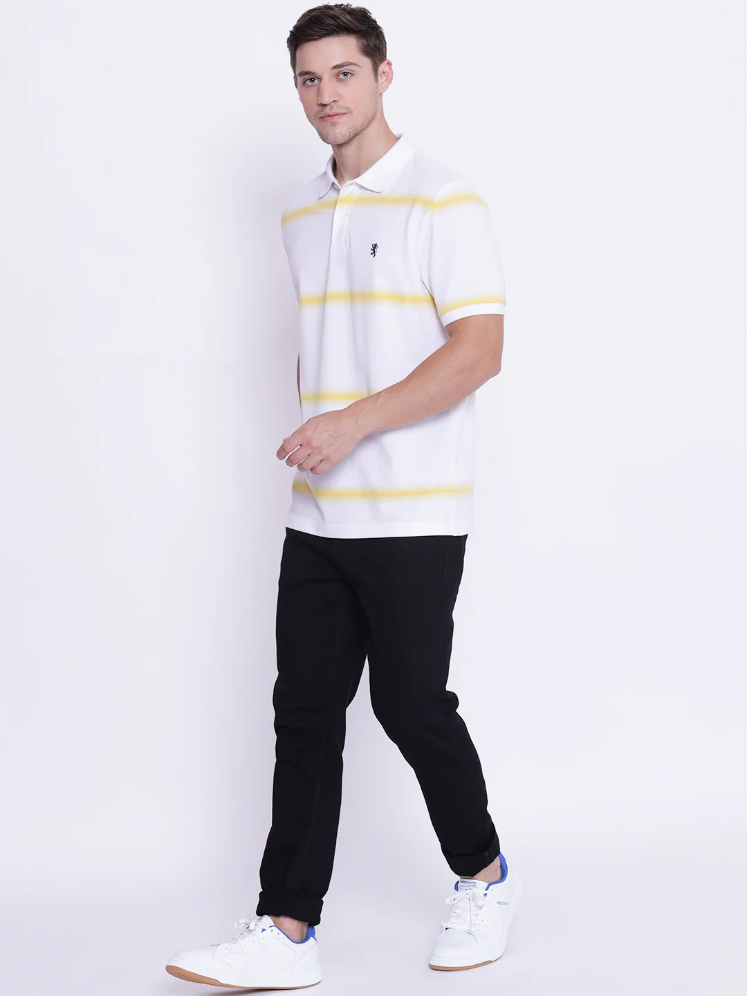 Men's Yellow White CollaRed T-Shirt - Image 6
