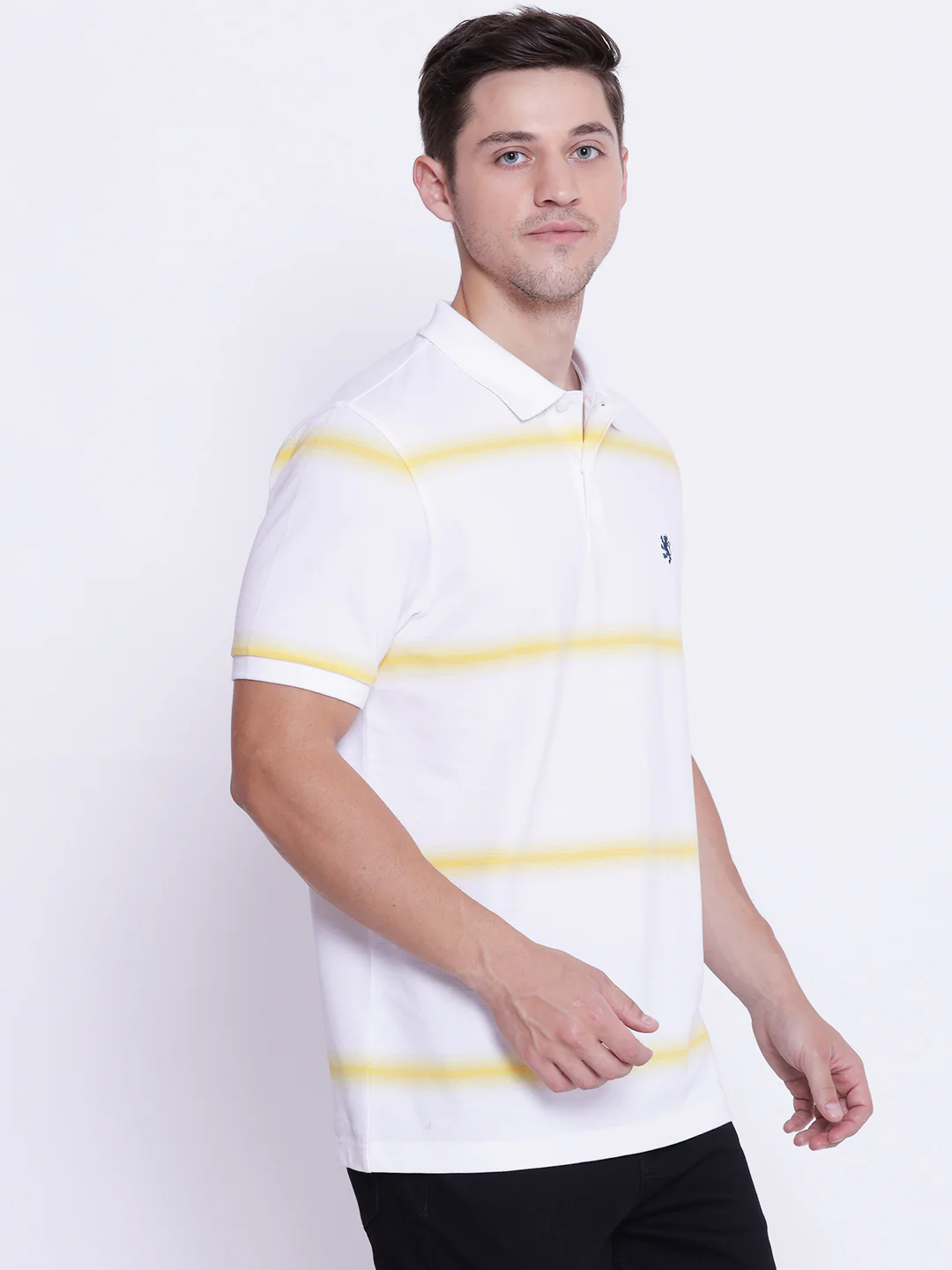 Men's Yellow White CollaRed T-Shirt - Image 7