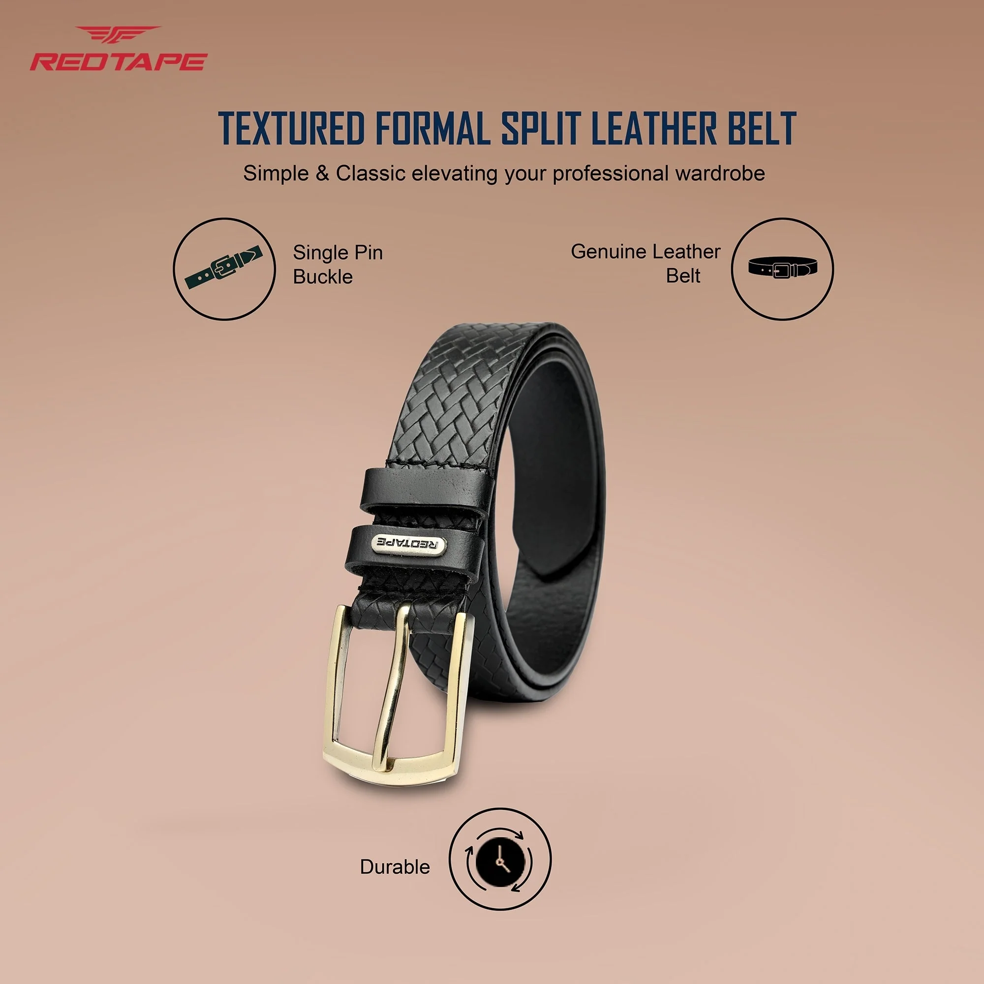 Men's Black Casual Leather Belt - Image 3