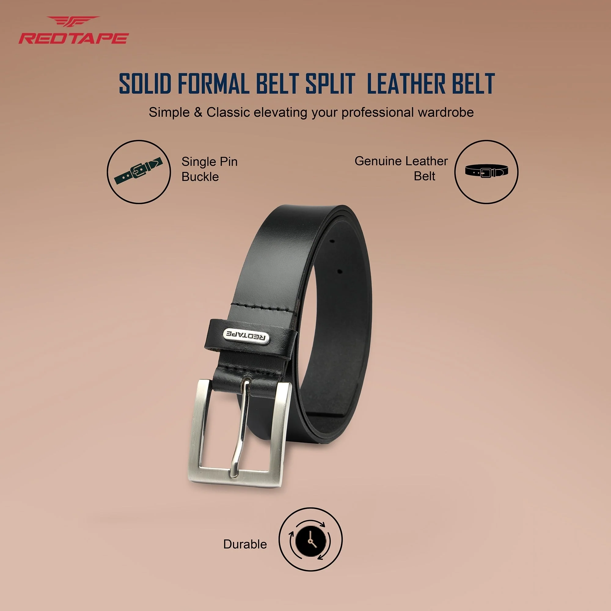 Men's Black Formal Leather Belt - Image 3