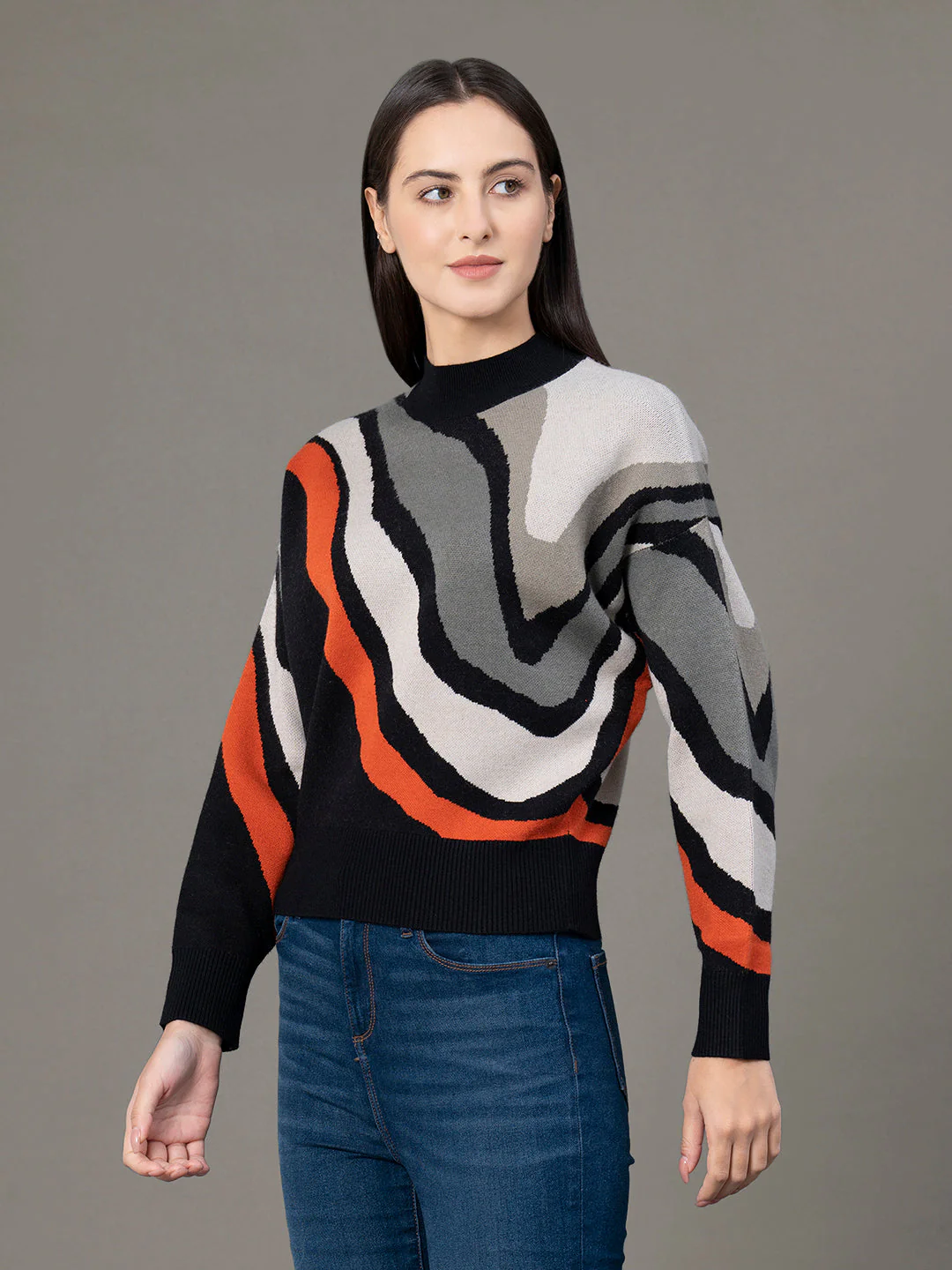 Mock Neck Drop Shoulder Sweater for Women - Image 2