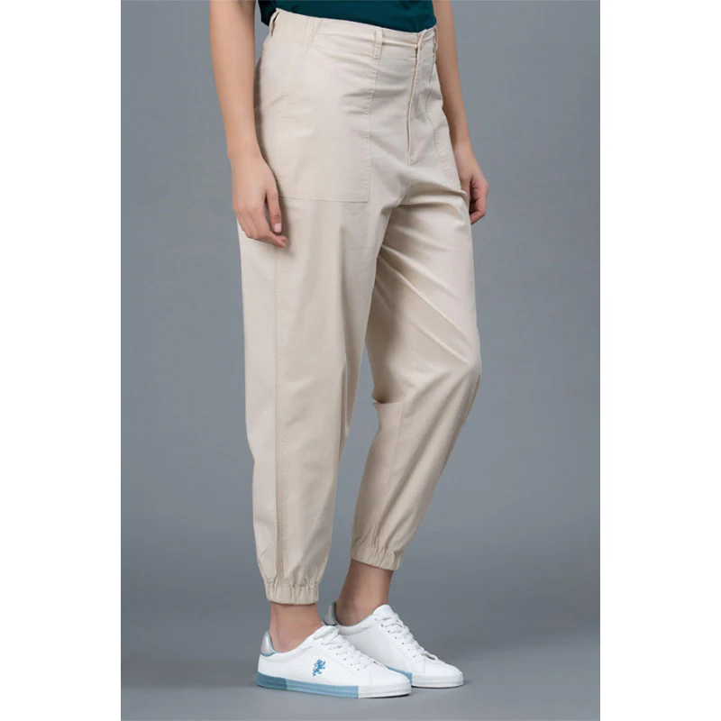 Beige Cotton Joggers for Women - Image 2