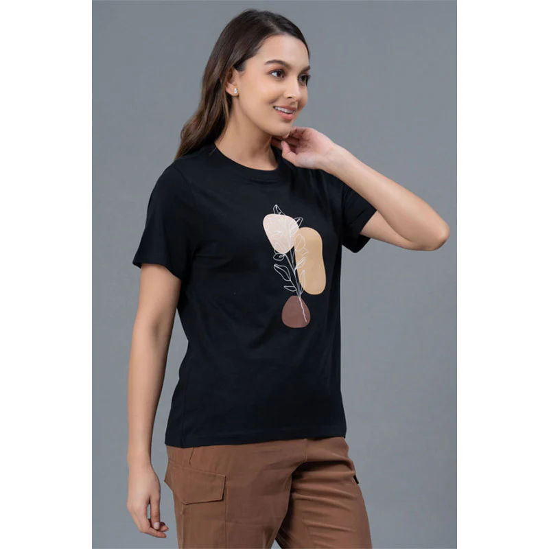 Casual Black Round Neck T-Shirt for Women - Image 2
