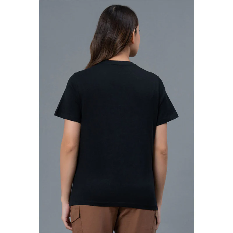 Casual Black Round Neck T-Shirt for Women - Image 3