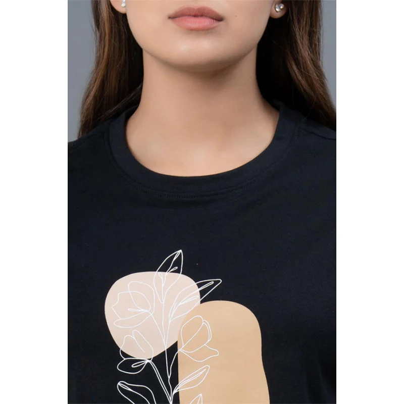 Casual Black Round Neck T-Shirt for Women - Image 4