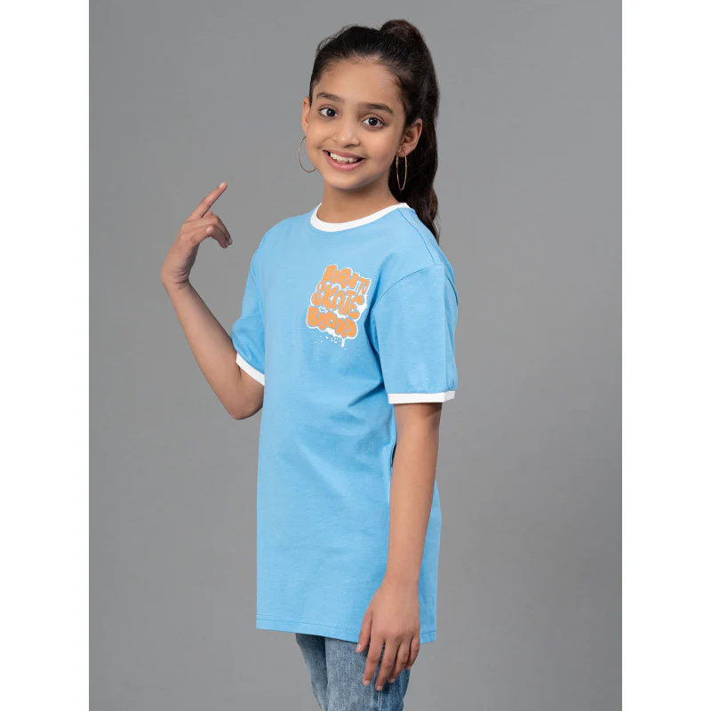 Deep Sky Blue Color Girls T-Shirt| Best in Comfort|Cotton| Casual Fit| Half Sleeves - Image 2