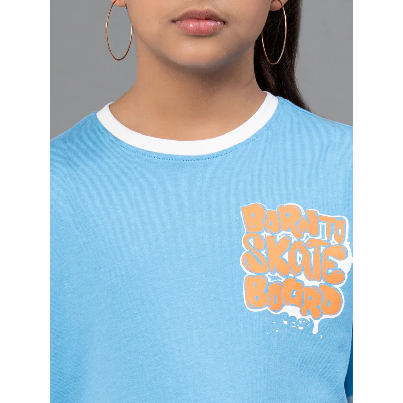 Deep Sky Blue Color Girls T-Shirt| Best in Comfort|Cotton| Casual Fit| Half Sleeves - Image 4